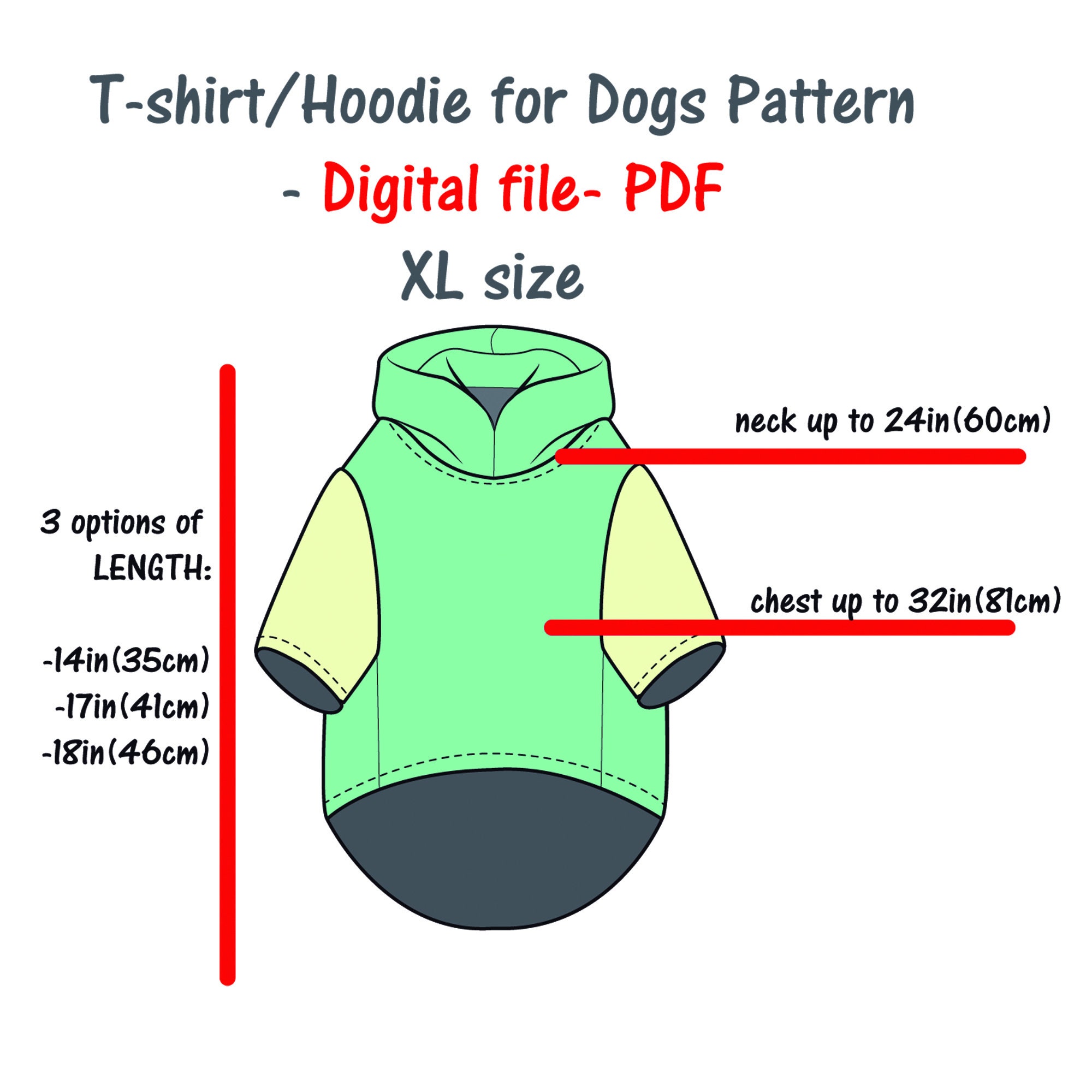 Largexl Dog Hoodie Digital Sewing Pattern Dog Pullover | Etsy