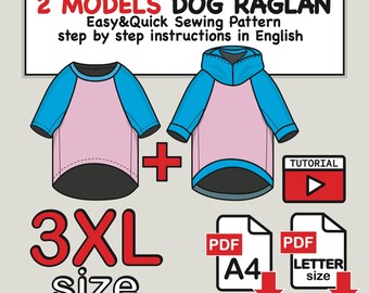 Extra Large Dog Raglan T-Shirt & Hoodie Sewing Pattern (PDF Digital Download)