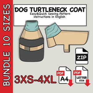 Dog Turtleneck Coat Sewing Pattern: Bundle 10 Sizes (PDF Digital Download)