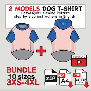Dog T-Shirt & Hoodie Sewing Pattern: 10 Sizes (PDF Digital Download)