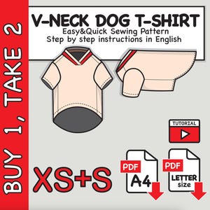 Molde para camiseta com decote em V para cachorro – Pacote (Tamanhos PP e P) Arquivo PDF