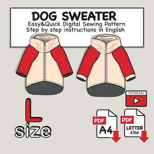 Large(L) Dogs Sweatshirt Digital Sewing Pattern PDF, Dog Sweater Pdf, Dog Hoodie Pattern, Dog Pullover Pdf, Dog Trench Coat Pattern Pdf
