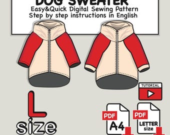Large Dog Sweatshirt Sewing Pattern PDF: Raglan Sweater, Hoodie, Pullover (L Size, Digital Download)