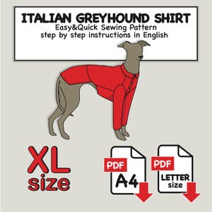 Padrão de costura para camisa de galgo italiano (tamanho XL) - PDF digital