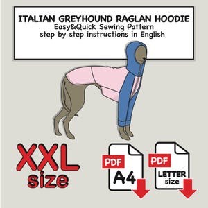 Italiaanse windhond XXL-hond raglanhoodie naaipatroon (pdf-download)