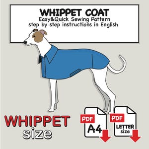 Whippet Coat Digital Sewing Pattern PDF, Whippet Shirt Pattern Pdf, Whippet Jacket Pattern PDF, Lurcher Coat Sewing, Saluki Shirt Sewing Pdf