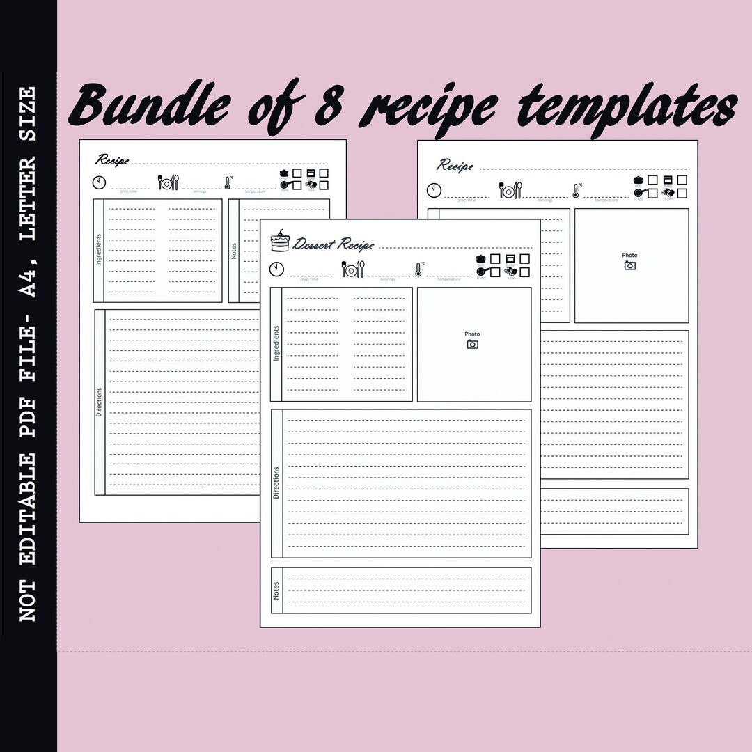 Printable Recipe Page Kitchen Recipe Template Pdf File - Etsy