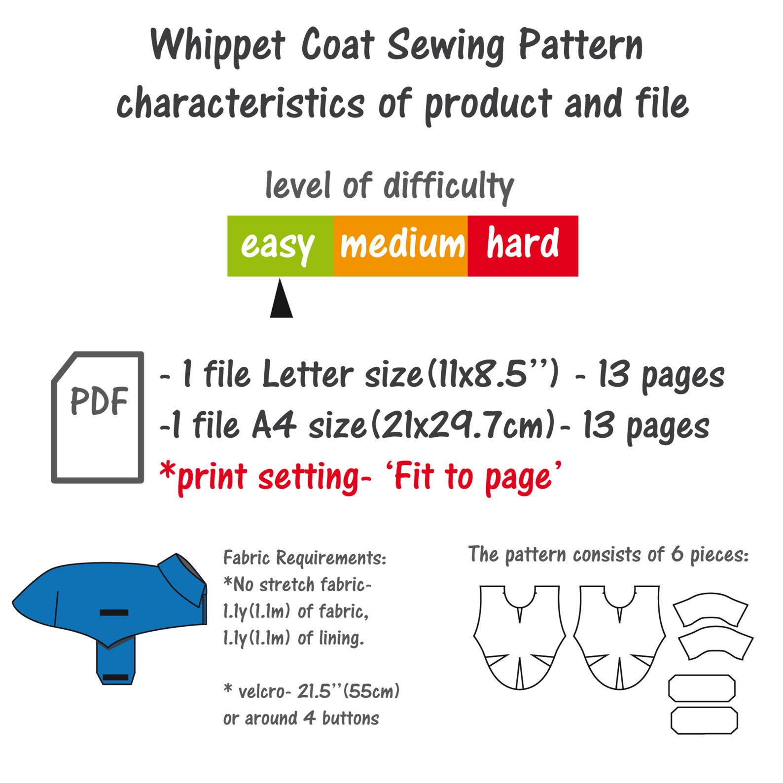 Whippet Coat Digital Sewing Pattern PDF Whippet Shirt Pattern Etsy