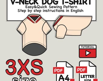 3XS Dog V-Neck T-Shirt Sewing Pattern: Chihuahua, Mini Pinscher (PDF  Digital Download)