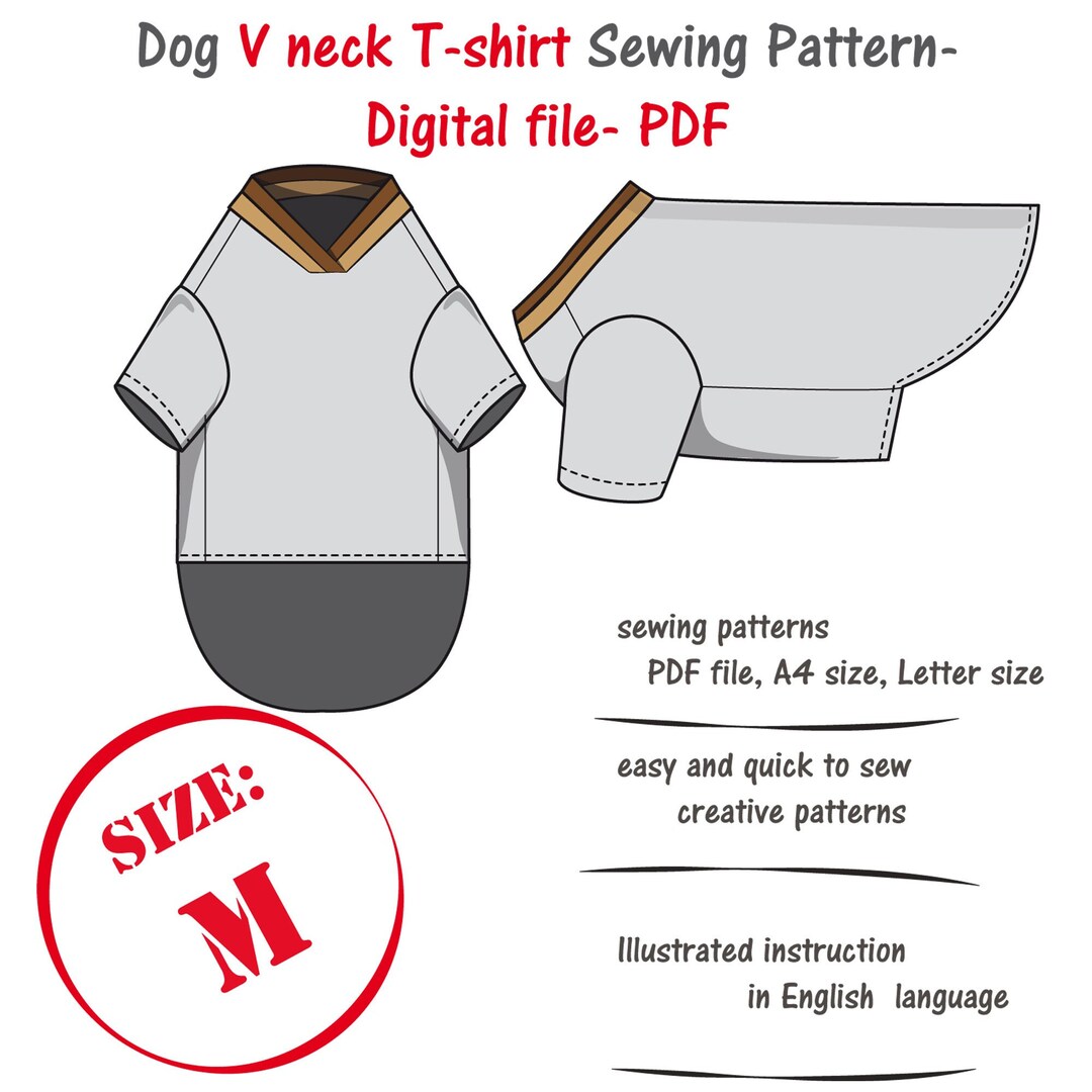 Medium Dog V Neck Tee Shirt Sewing Pattern DIY Dog Tee Shirt Etsy