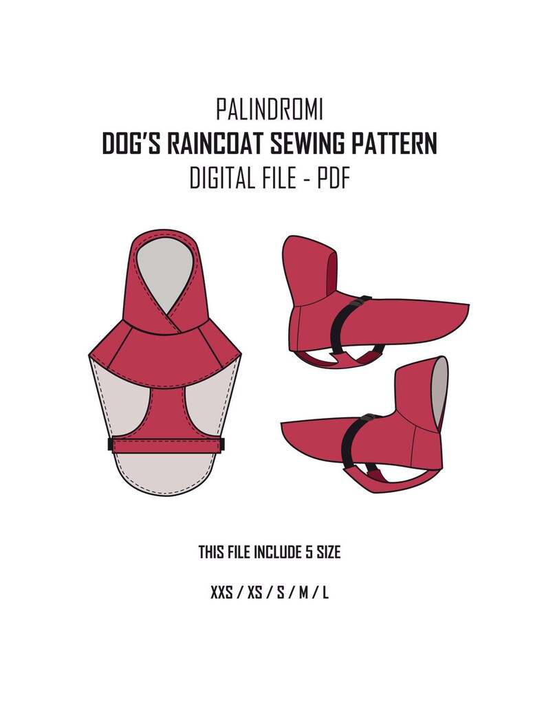 Dog's Raincoat Sewing Pattern Digital File 5 Sizes Etsy