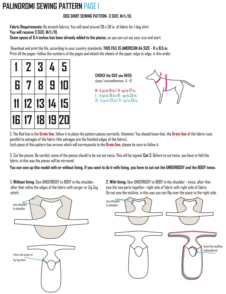 Dogs Shirt Pattern PDF Big Dog Clothes Pattern Dog Jacket Etsy