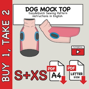 Schnittmuster Kleiner Hund Mock Top, 2 Grössen, Fleece Bluse, Rollkragen (PDF Digital Download)