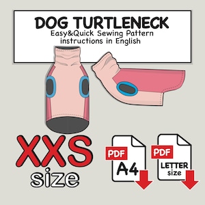Extra Small(xxs) Fleece Dog Top Digital Sewing Pattern Pdf, Dog Turtleneck Pattern, Dog Polo Pattern, Dog Singlet Pdf, Dog Undershirt Pdf