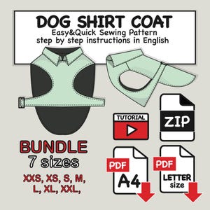 Hunde Shirt Nähen Muster PDF Bundle von 7 Größen, Hundemantel Schnittmuster, Hundekleidung Muster PDF, Hundejacke Nähen, Hundeanzug Muster Pdf