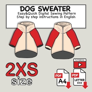 Mini Dog Hoodie Sewing Pattern: Raglan Sweater, Size 2XS (PDF Download)
