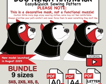 Patron de couture pour masque ninja pour chien : cagoule à faire soi-même, 9 tailles (téléchargement PDF)