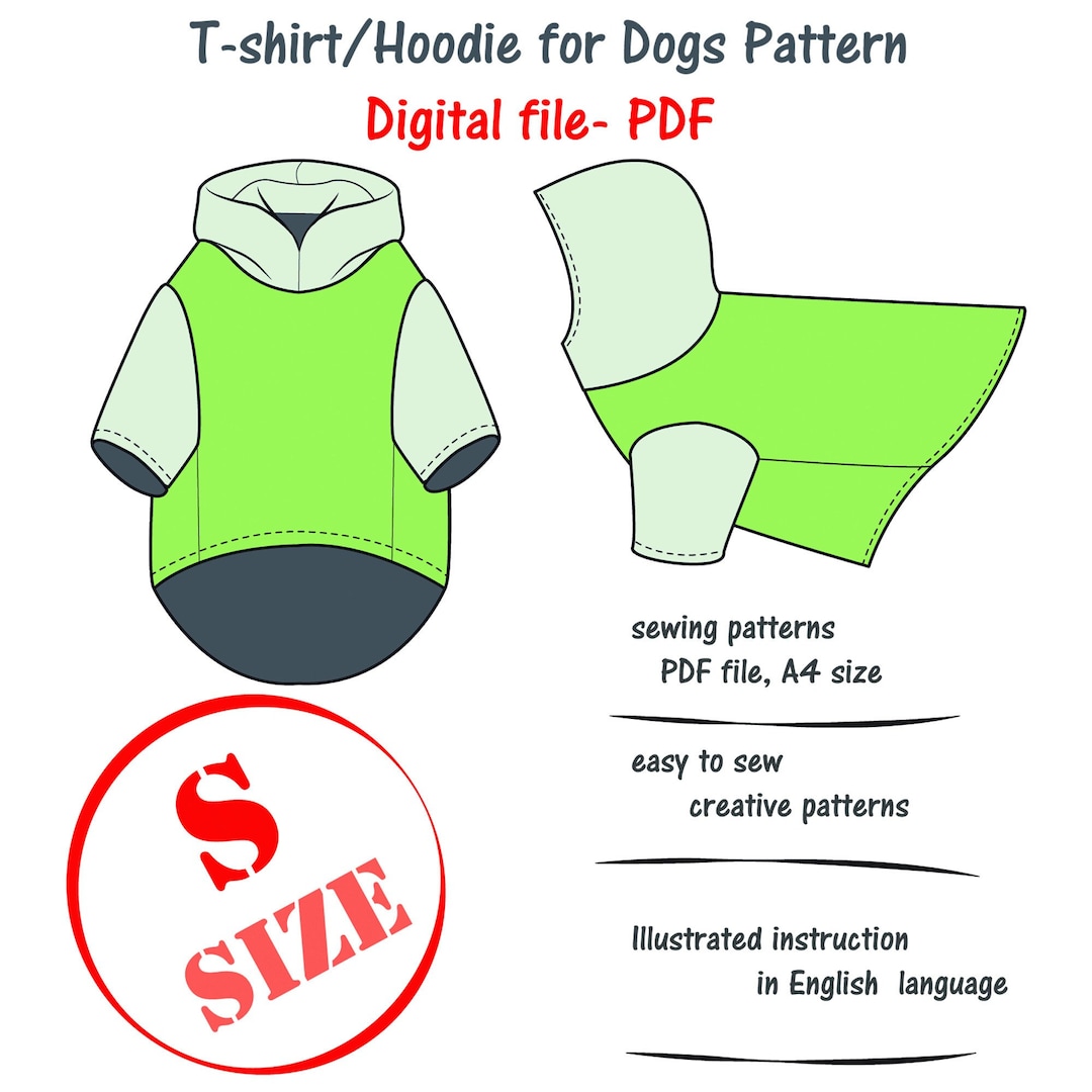 Small Dog Hoodie Sewing Digital Pattern Pdf, Pet Dog Appear, Dog Top
