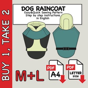 Modello di cucito per impermeabile per cani di taglia media e grande: file PDF digitale (formato A4 e Letter)