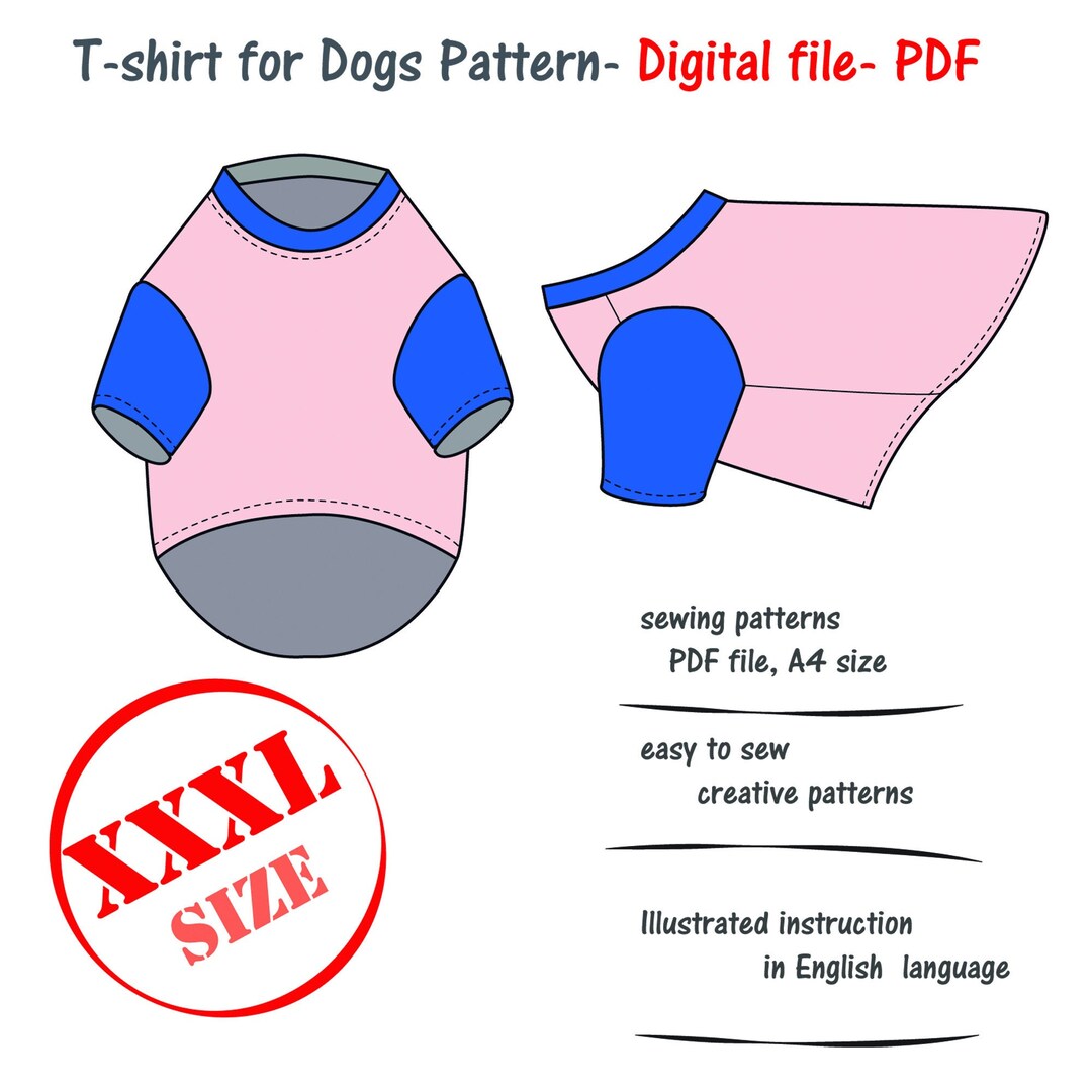 Giant3xl Dog Tshirt Sewing Pattern Pdf, Grate Dane Pdf Sewing Pattern