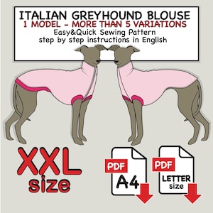 Italian Greyhound(size XXL) Blouse Digital Sewing Pattern PDF file, One Model With More Than 5 Variations, DIY Italian Greyhound Clothes