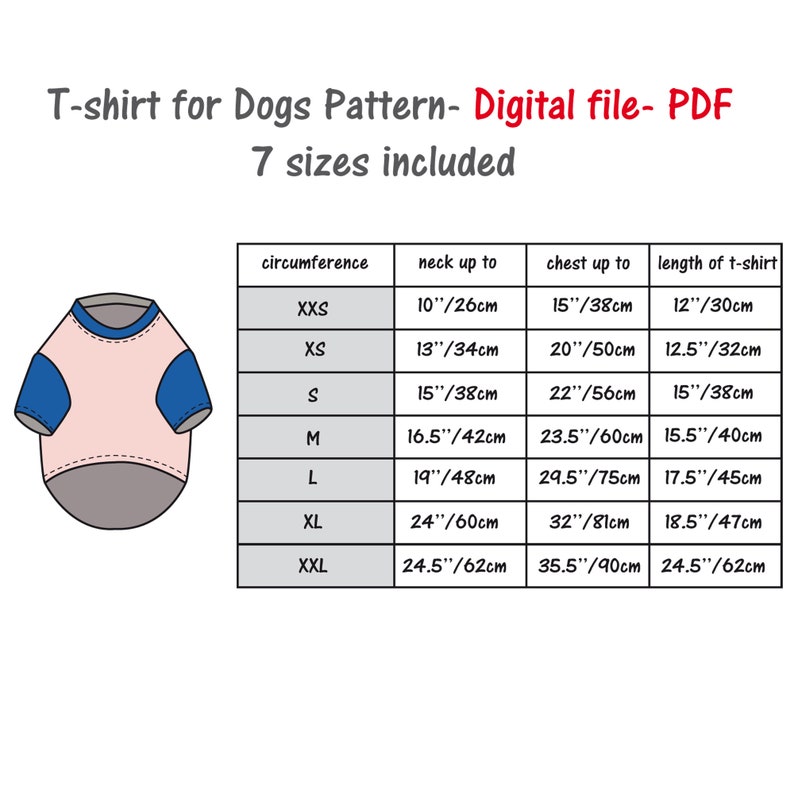 Bundle 7 Sizes Dog Tshirt Digital Sewing Pattern Pdf Dog Etsy