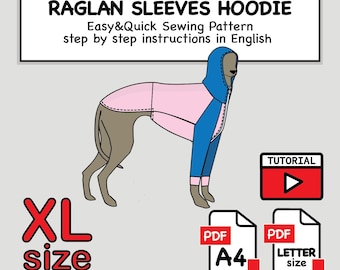 Italian Greyhound Raglan Sleeves Hoodie Sewing Pattern PDF - Size XL