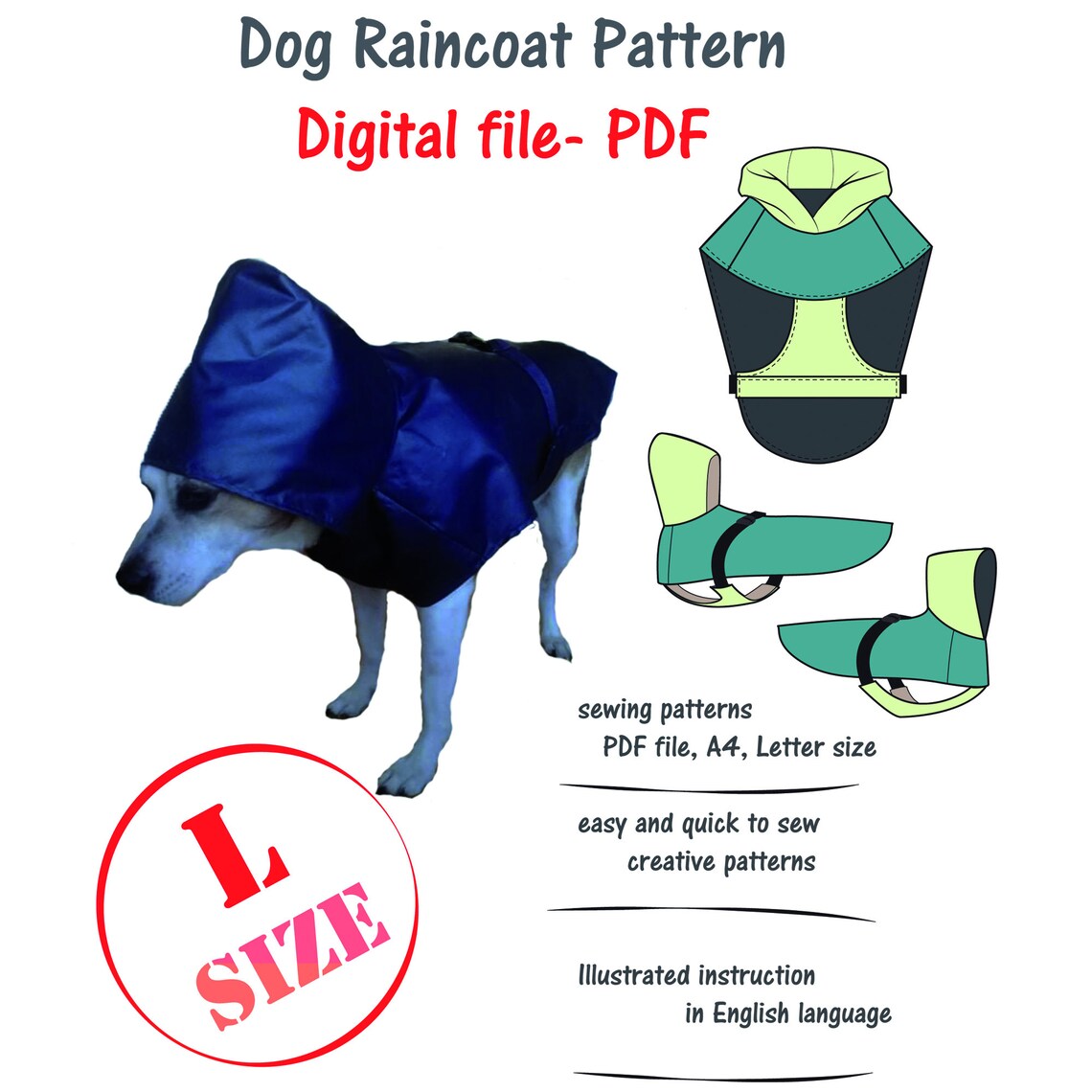 Large Dog Raincoat Sewing Pattern Digital File Large Dog Etsy