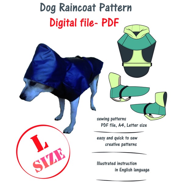 Large Dog Raincoat Sewing Pattern, Digital File, Large Dog Coat Pattern, Dog's Hoodie, Dog Jacket Sewing Pdf, Dog's Clothes Sewing Pattern