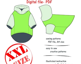 Extra Large(xxl) Dog Hoodie Digital Sewing Pattern PDF, Big Dog Pullover Pattern, Large Dog T-shirt Sewing Pdf, Big Dog Sweater Pattern Pdf