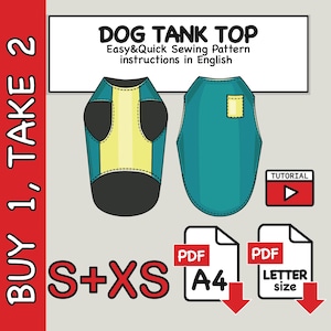 小型犬用タンクトップ縫製パターン：印刷可能な犬服（PDFファイル） - サイズS+XS
