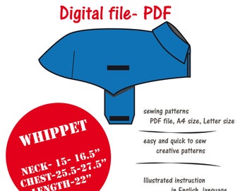 Whippet Coat Digital Sewing Pattern PDF, Whippet Shirt Pattern Pdf, Whippet Jacket Pattern PDF, Lurcher Coat Sewing, Saluki Shirt Sewing Pdf