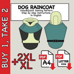 Modello di cucito per impermeabile per cani di taglia extra large: felpa con cappuccio, gilet, trench per cani XL+2XL (PDF)
