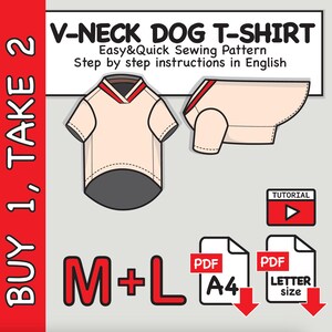 Dog V-Neck T-Shirt Sewing Pattern – Bundle (M & L Sizes) PDF file