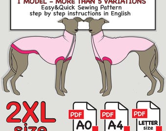 Italienisches Windspiel Schnittmuster: 2XL Hundekleidung (PDF Digital Download)