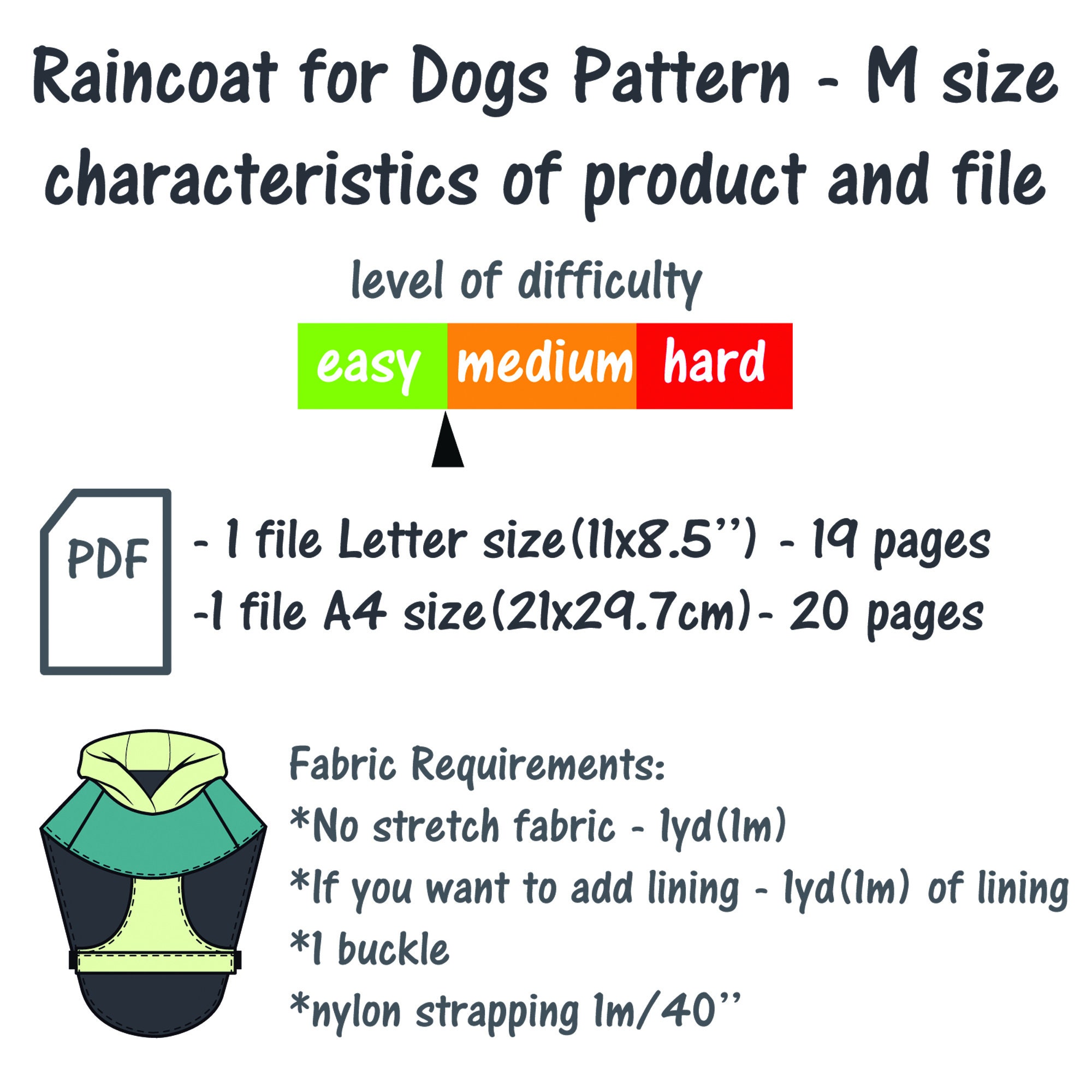 Medium Dog Raincoat Sewing Pattern Digital File Dog Coat Etsy