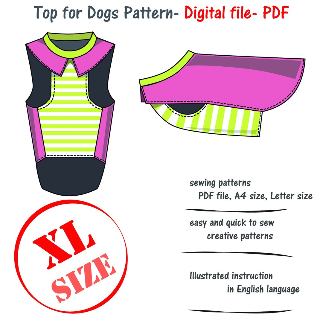 Giant Dog Tee Shirt Digital Sewing Pattern, Large Dog Shirt Pattern Pdf