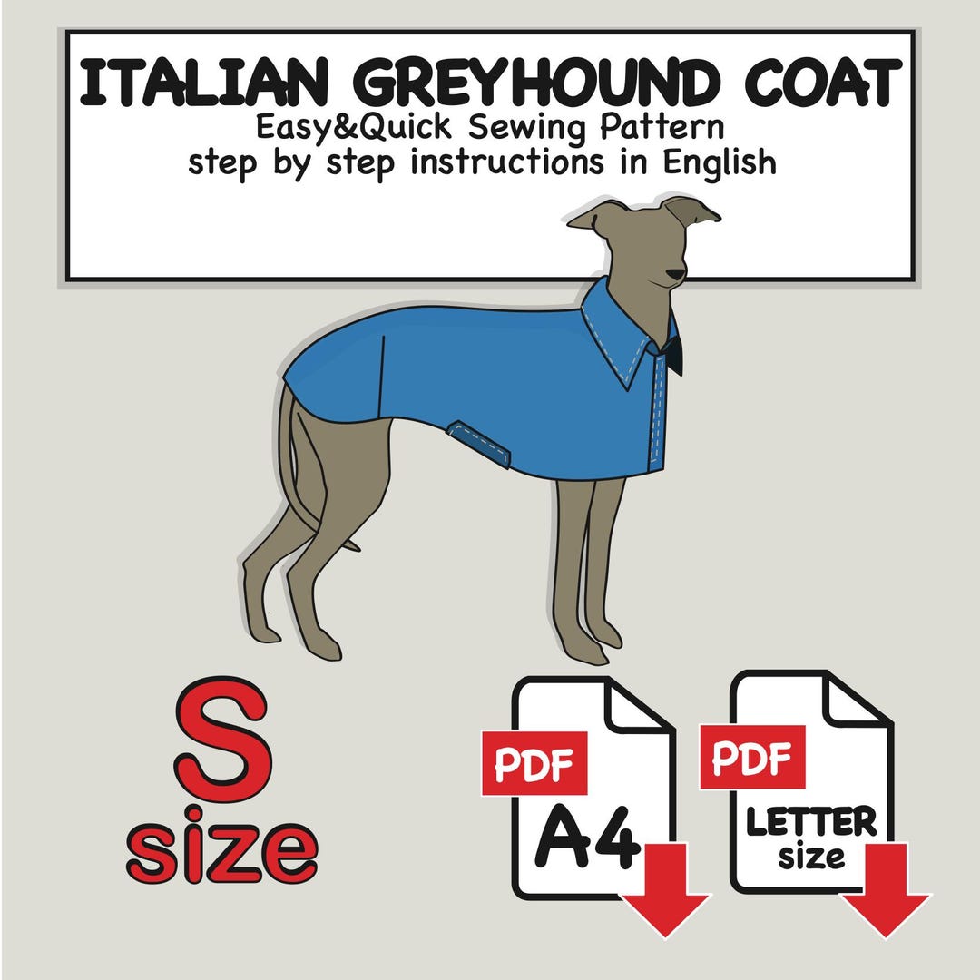 Italian Greyhound Dog Coat Sewing Pattern: Size S (PDF Pattern