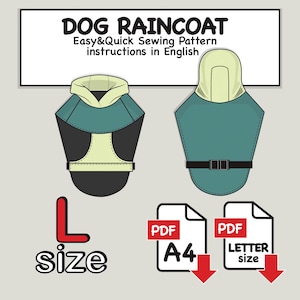 Large Dog Raincoat Digital Sewing Pattern Pdf File, Dog Hoodie Pattern, Dog Sweater Pattern, Dog Trench Coat Pattern, Dog Jacket Pattern Pdf