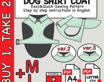 M & L Dog Shirt Sewing Pattern: Dog Coat, Jacket, Raincoat (PDF Digital Download)
