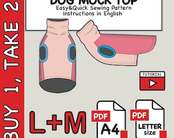Medium Dog Mock Top Sewing Pattern: 2 Sizes, Fleece Blouse, Turtleneck (PDF Digital Download)