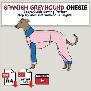 Spanish Greyhound Jumpsuit Digital Sewing Pattern- A4 and Letter size(digital download)