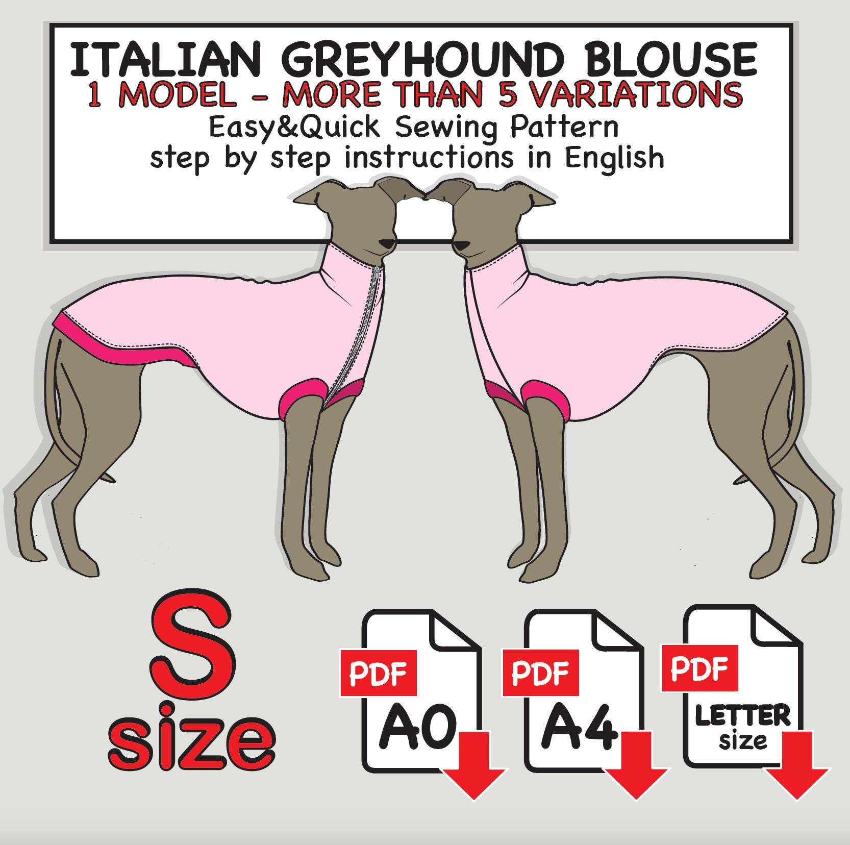 Greyhound Alpha Pattern Italian Greyhound Top Sewing Pattern: Size S, Multi-variation (PDF ...