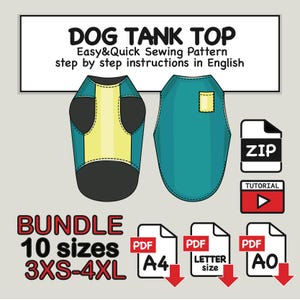 犬用タンクトップ縫製パターンセット：10サイズ（PDFダウンロード）