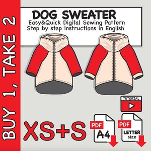 Small Dog or Cat Raglan Sweater Sewing Pattern PDF: XS & S sizes  (Digital Download)