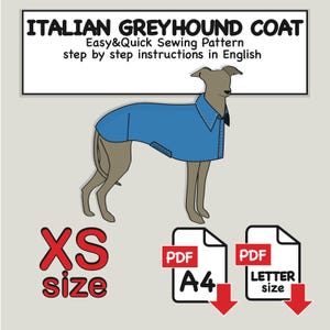 Italian Greyhound Dog Coat Sewing Pattern: XS Size (PDF Pattern)