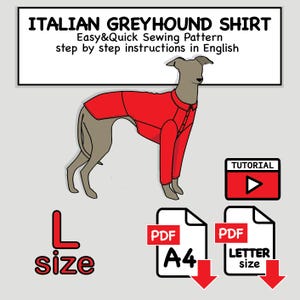 Patrón de costura para camisa de galgo italiano (Talla L) - PDF digital