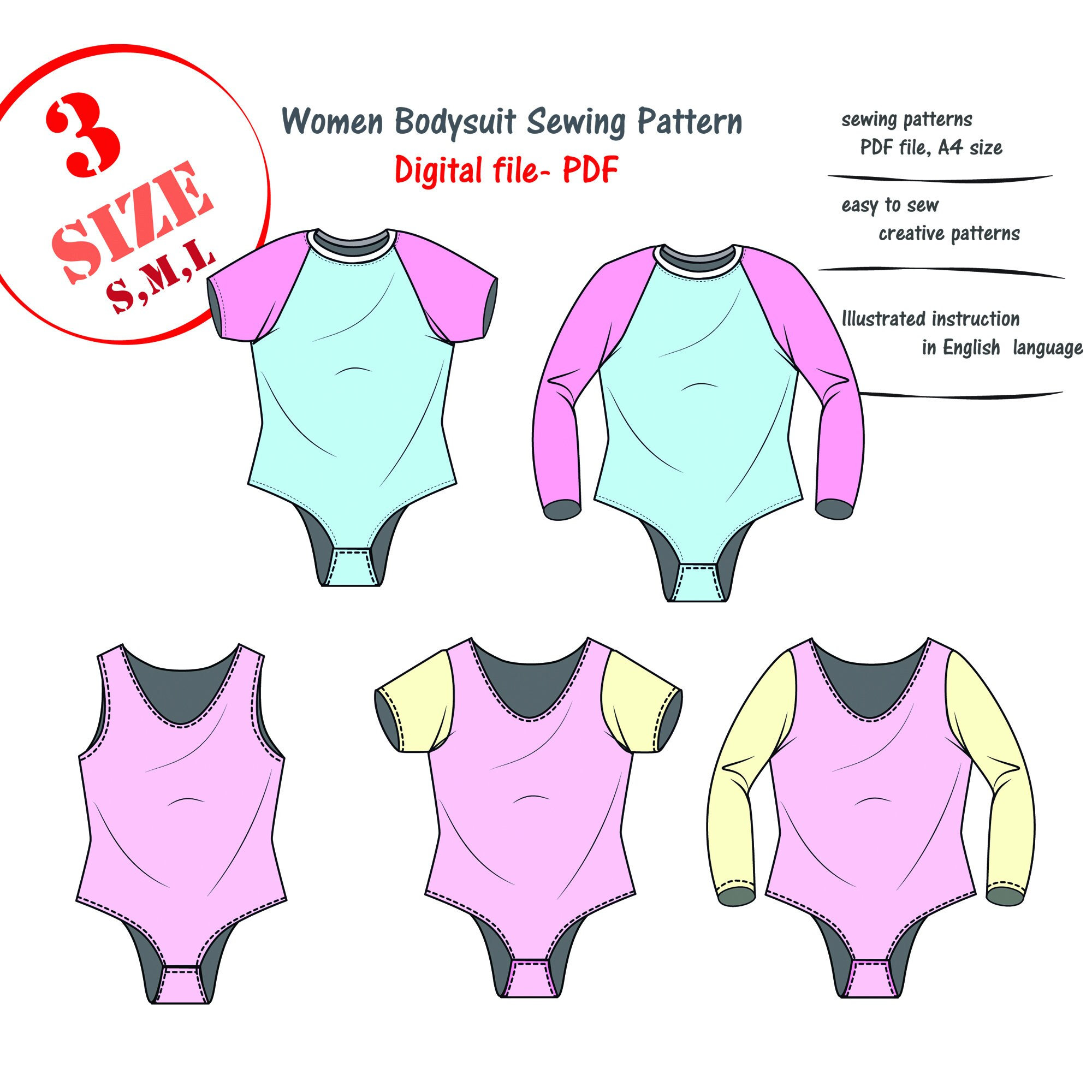 Bodysuit Sewing Pattern Women Leotard Sewing Digital File Etsy