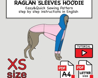 Italienisches Windspiel Raglanärmel Hoodie Schnittmuster PDF - Größe XS