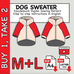 Medium Dog Raglan Sweater Sewing Pattern PDF: M & L sizes  (Digital Download)